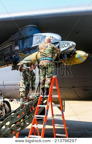 Loading Bombs On B-52 Bomber
