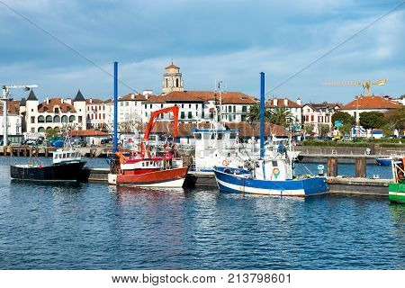 a Fishing harbor of St Jean de Luz in the Basque Country France