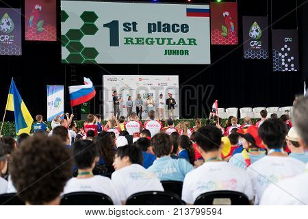 San Jose, Costa Rica - November 12, 2017: Closing Ceremony Of Robotics Competition In Costa Rica For