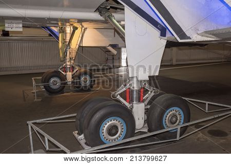 Le Bourget Paris France- May 042017: Concord - British-French supersonic passenger airplane in the Museum of Astronautics and Aviation Le Bourget.Visitors inspect the plane