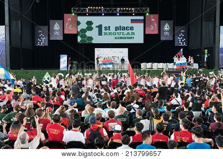 San Jose, Costa Rica - November 12, 2017: Closing Ceremony Of Robotics Competition In Costa Rica For
