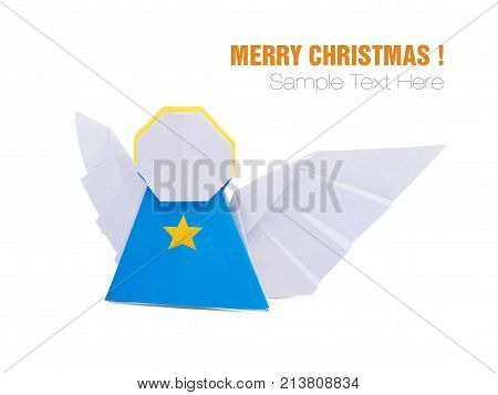 Christmas origami angel decorations in paper on a white background