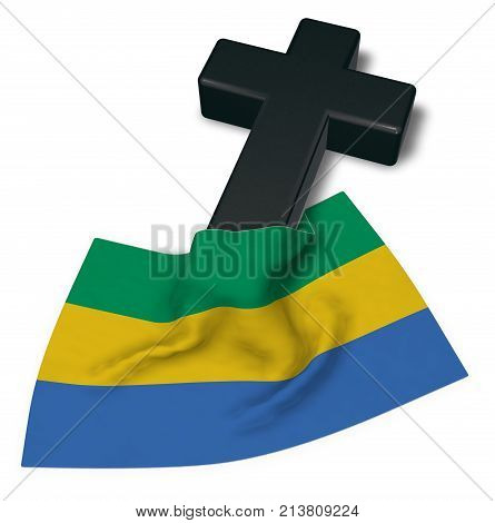 christian cross and flag of gabon - 3d rendering