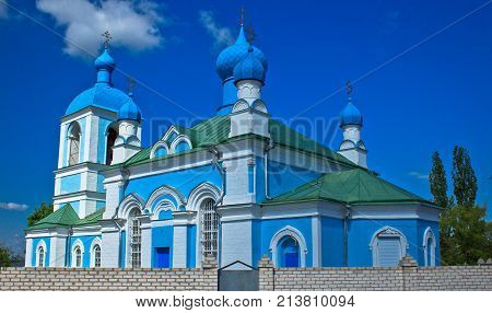 Church on the background of a beautiful blue sky. Voznesensk.