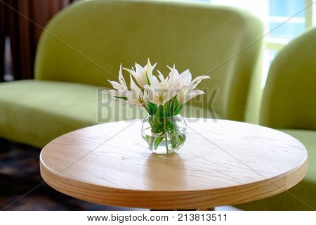 Beautiful flowers on table in wedding day.
