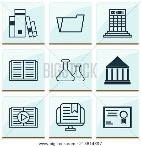 Includes Icons Such As Library, Education Center, Certificate And Other.  Education Icons Set.