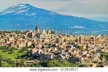 View Of Militello In Val Di Catania With Mount Etna In The Background - Sicily, Southern Italy