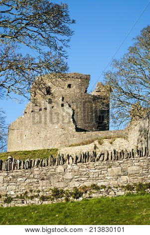 DUNDRUM - NORTHERN IRELAND - NOVEMBER 11, 2017 - Dundrum Castle ruins. Situated above the town of Dundrum, County Down in Northern Ireland.
