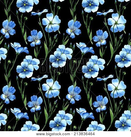 Wildflower flax  pattern in a watercolor style. Full name of the plant: flax . Aquarelle wild flower for background, texture, wrapper pattern, frame or border.