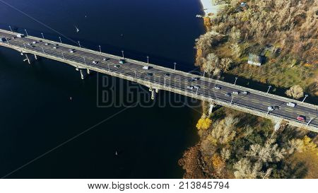 aerial view of Paton bridge in Kiev, Ukraine