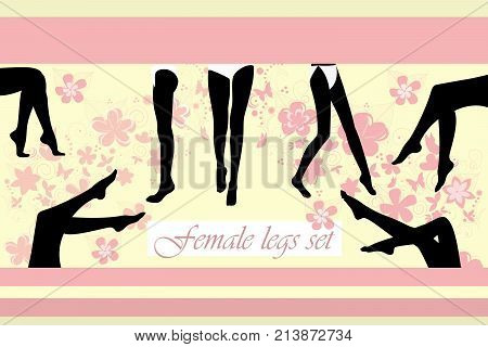 Vector silhouettes of female legs with pink flowers