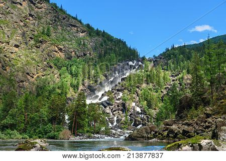 Waterfall Uchar. Altai Republic. Russia