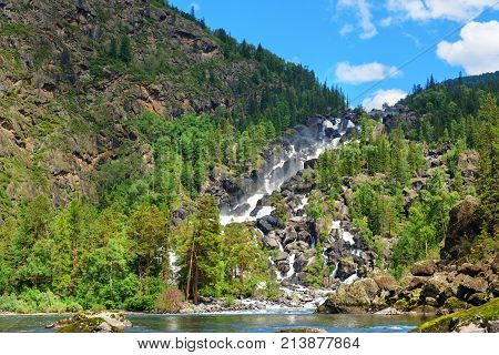 Waterfall Uchar. Altai Republic. Russia
