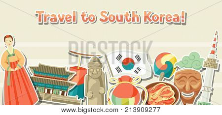 Korea banner design. Korean traditional sticker symbols and objects.