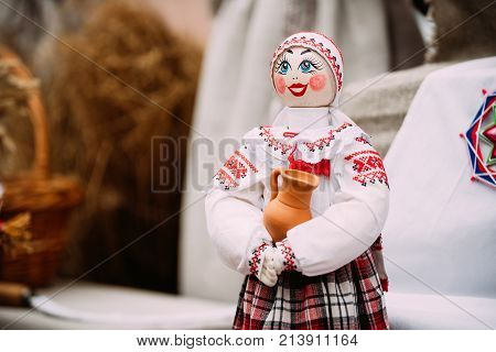 Belarusian Folk Doll. National Traditional Folk Dolls Are Popular Souvenirs From Belarus.