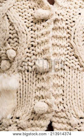 Closeup view of abstract knitted pattern texture of woven jersey as winter clothes concept