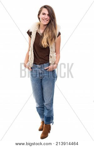 Young Stylish Hipster Girl Wearing Modern Clothes