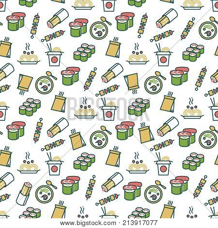 Asian food seamless pattern - chinese fast food pattern. Vector illustration background