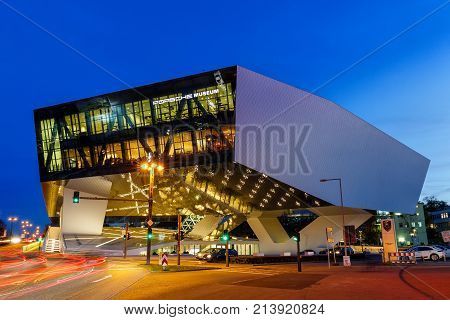 Porsche Museum Stuttgart At Night Germany Modern Architecture