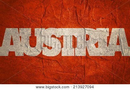 Austria flag design concept. Flag with country name word. Image relative to travel and politic themes