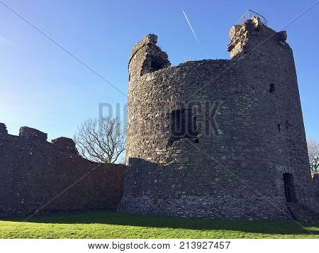DUNDRUM - NORTHERN IRELAND - NOVEMBER 11, 2017 - Dundrum Castle ruins. Situated above the town of Dundrum, County Down in Northern Ireland.