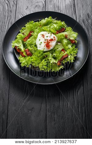 Classic French Salad Lyonnaise, Top View