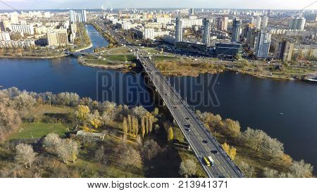 aerial view of Paton bridge in Kiev, Ukraine