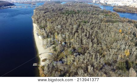 aerial view of Dniepr river in Kiev at last autumn