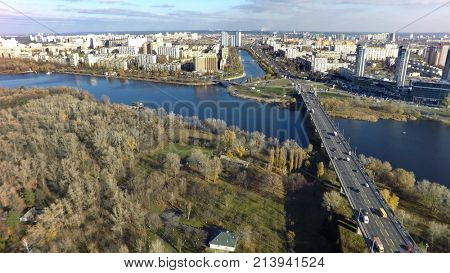 aerial view of Paton bridge in Kiev, Ukraine