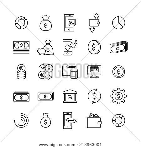Simple set of money related outline icons. Elements for mobile concept and web apps. Thin line vector icons for website design and development, app development. Premium pack.