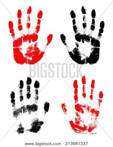 Print of hand of human cute skin texture patternvector grunge illustration. Scanning the fingers left and right palm on white background