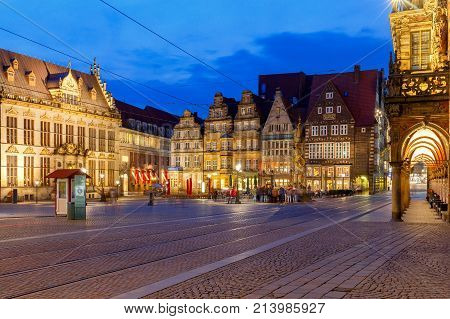 Old medieval market square in the historic part of the city. Bremen. Town Hall. Germany. Bavaria.