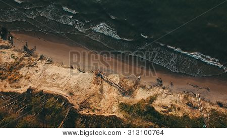 Sunset Near Coastline Baltic Sea Jurkalne Aerial View Latvia