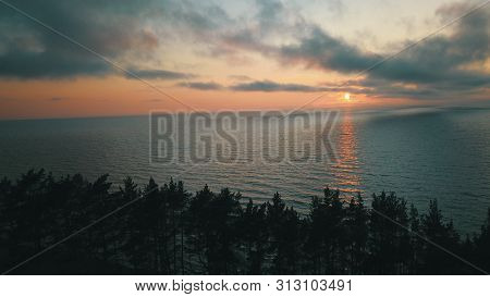 Sunset Near Coastline Baltic Sea Jurkalne Aerial View Latvia