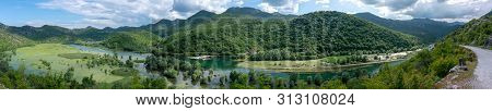 River Rijeka Crnojevica Loop, Skadar Lake National Park, From Pavlova Strana Viewpoint On A Sunny Da