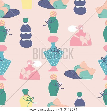 Pretty Perfume Bottles In A Seamless Pattern Design