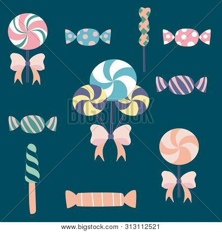 Sweets And Lollipops Illustration. Vector Elements That Can Be Used Both On The Web Or In Print, For
