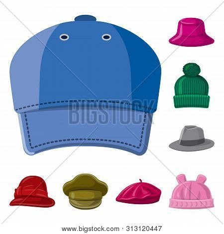Vector Design Of Headgear And Cap Sign. Collection Of Headgear And Accessory Stock Symbol For Web.