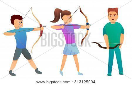 Archery Icons Set. Cartoon Set Of Archery Icons For Web Design
