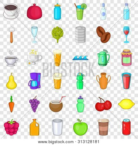 Tasty Drink Icons Set. Cartoon Style Of 36 Tasty Drink Icons For Web For Any Design