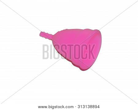 Pink Menstrual Cup On White Background. Silicone Protection.