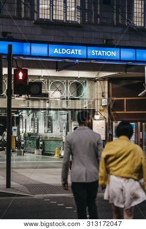 London, Uk - June 22, 2019: People Walking Outside Aldgate, An Underground Station In Aldgate Area O
