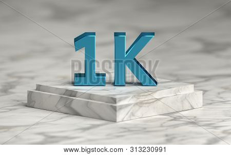 Social Media Concept Likes Number 1k Or 1000 Standing On Marble Pedestal. 3d Illustration.