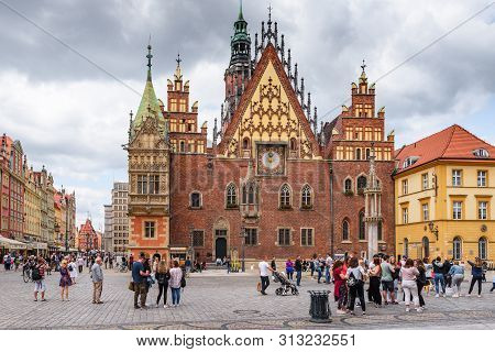 Wroclaw, Poland - July 17, 2019: Old Town Hall On Market Square In Wroclaw