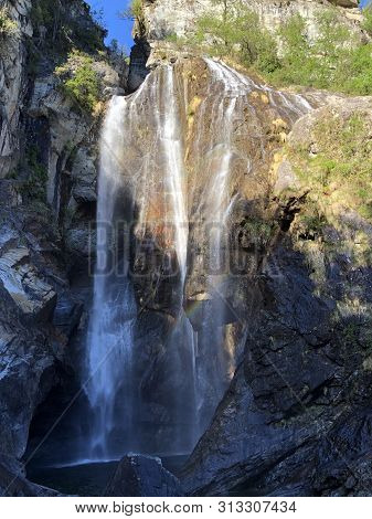 Waterfall Salto Maggia Or Wasserfall Salto Maggia (the Maggia Valley Or Valle Maggia Or Maggiatal) -