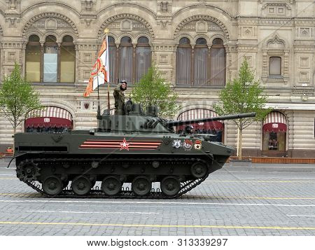 Moscow, Russia - May 9, 2019: Bmd-4 - Russian Combat Tracked Floating Machine Designed To Transport 