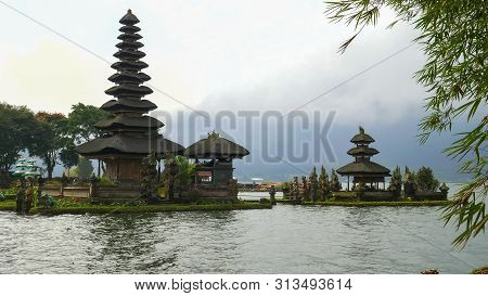 Ulun Danu Beratan Temple Framed By Bamboo On Bali