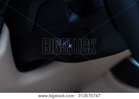 Novosibirsk, Russia - 07.20.2019: View To The White And Brown Interior Of Bmw X7 M Performance With 