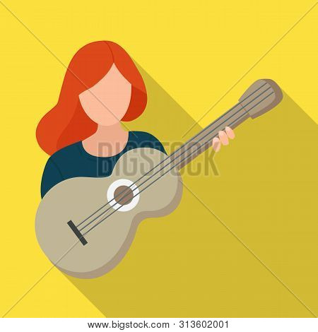 Vector Design Of Girl And Guitar Logo. Collection Of Girl And Woman Stock Symbol For Web.
