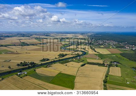 Aerial View Of Vistula Split. Mierzeja Wislana Landscape Park. Photo Made From Above By Drone.